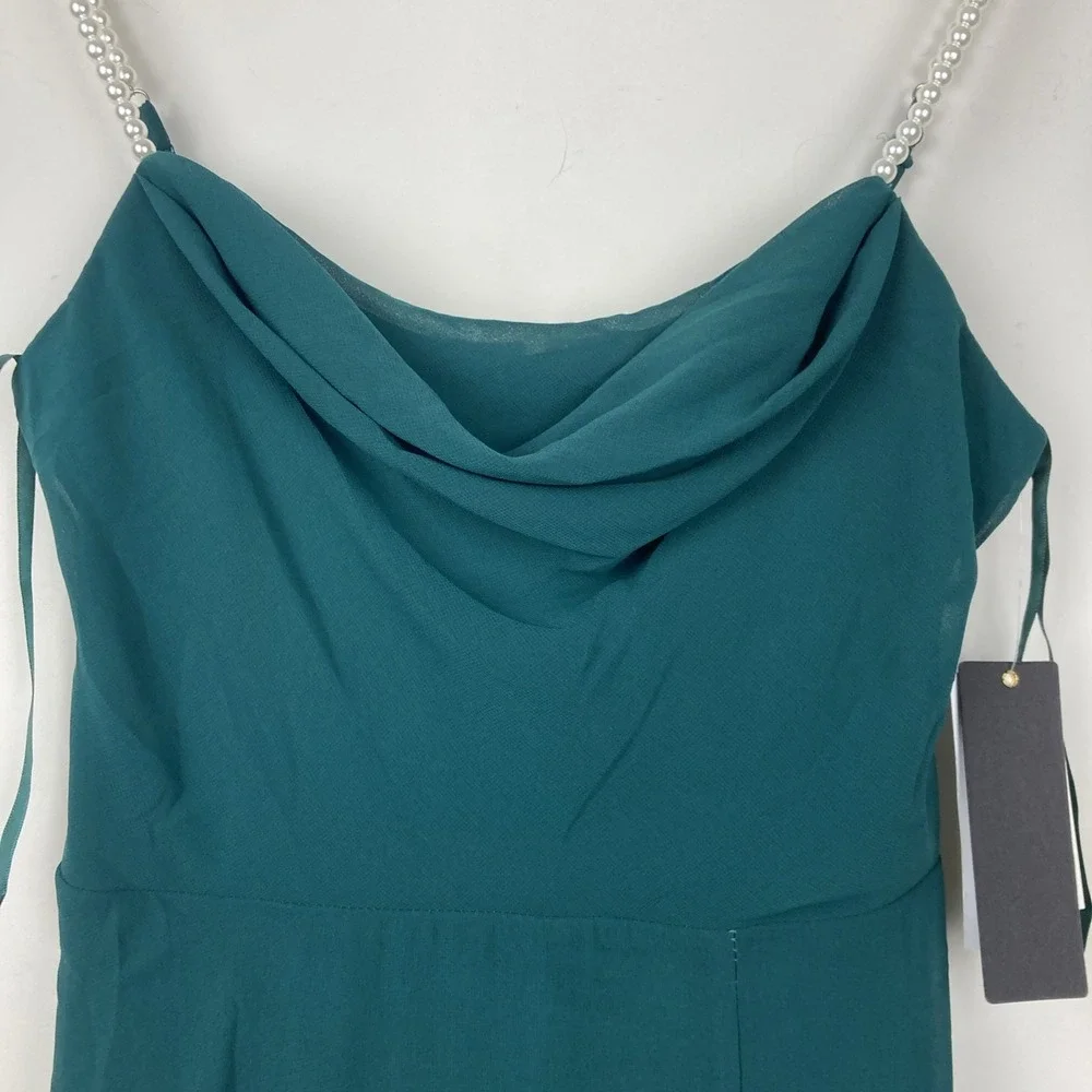 City Studios Juniors Drape Neck Faux Peal Strap Gown Junior Size 3/4 Deep Forest